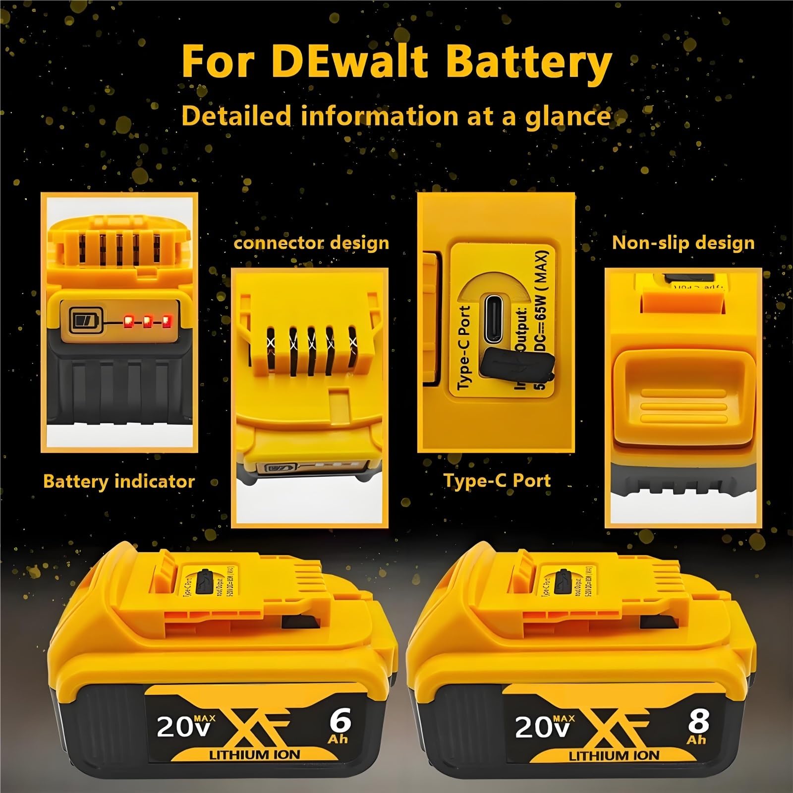 Batería 20V Compatible Con DeWalt 20V MAX, Li-Ion 6Ah/8Ah, BMS Integrado, LED, Uso A Baja Temperatura, Para Taladros, Sierras Y Trabajo En Obra(1PCS 6Ah)
