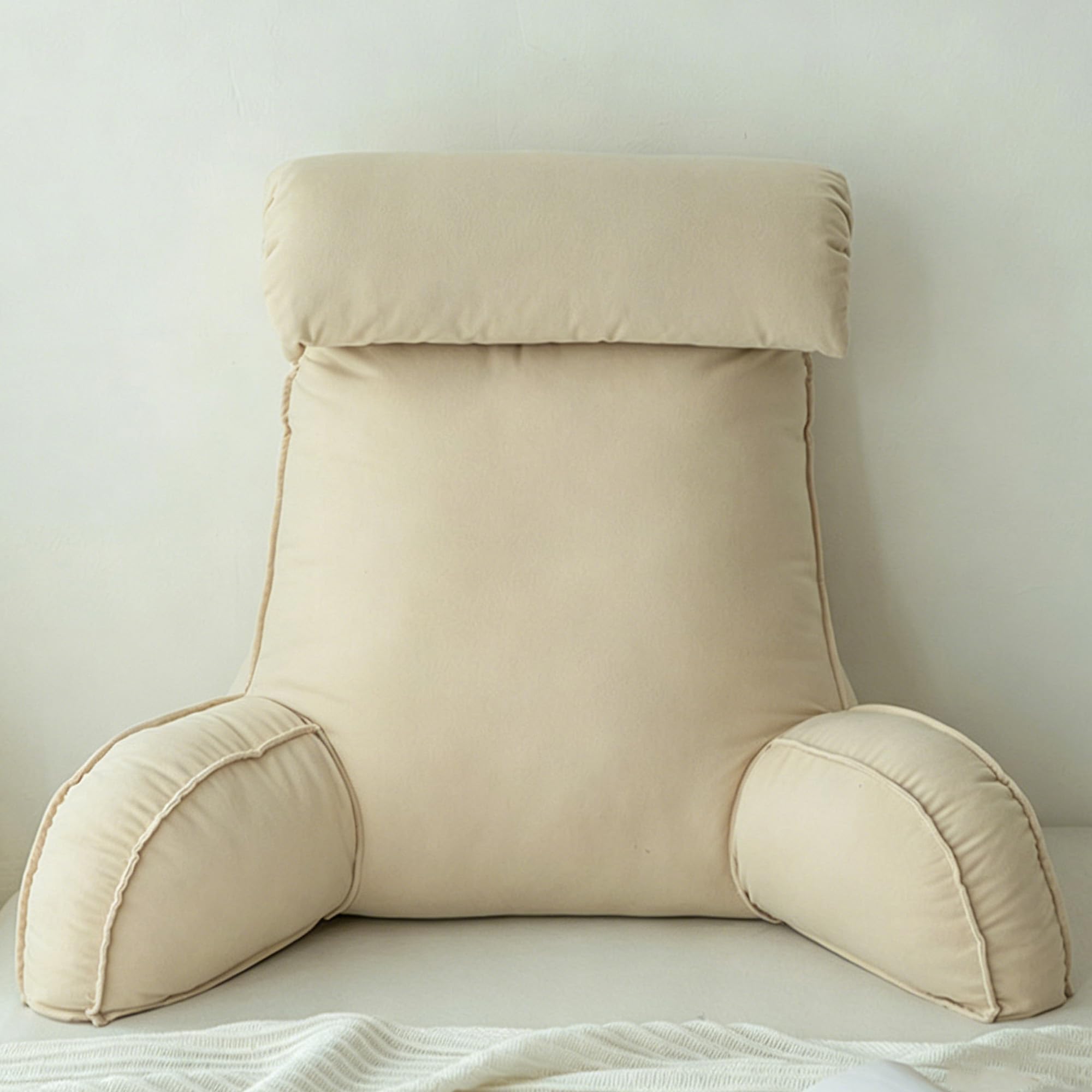 Hruile Cuddle Cushion with Headrest, Reading Pillows for Sitting in Bed Adult & Kids, Back Support Cushion with Detachable Neck Roll, Washable Backrest Support Pillow (75×40×55cm,Beige)