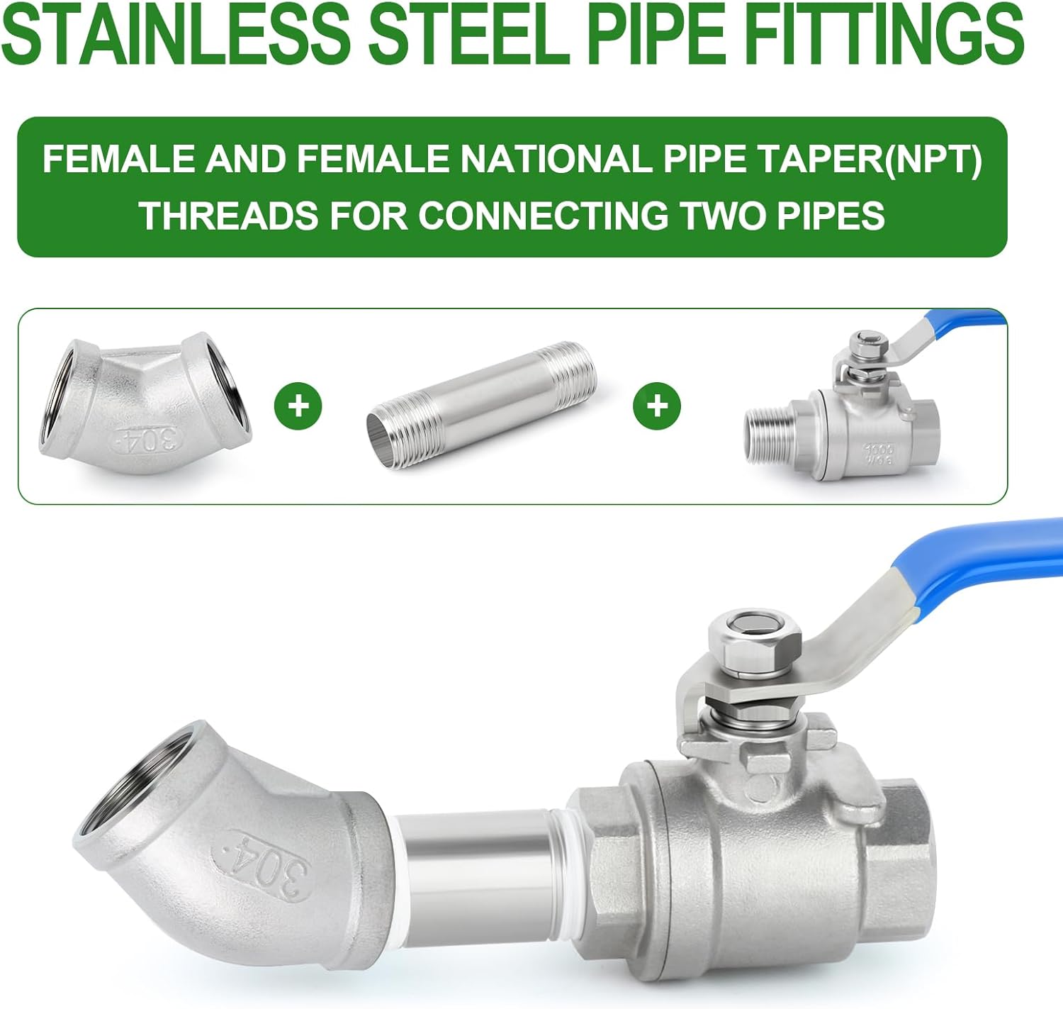 TAISHER 1PCS 304 Stainless Steel 45 Degree elbow,3" NPT Female x 3" NPT Female 304 Stainless Pipe Fitting