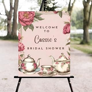 Pretty Peonies High Tea Bridal Shower Welcome Signs, Tea Bridal Shower Welcome Sign, Welcome to Bridal Shower Sign, Personalized Bridal Shower Signs #kt02