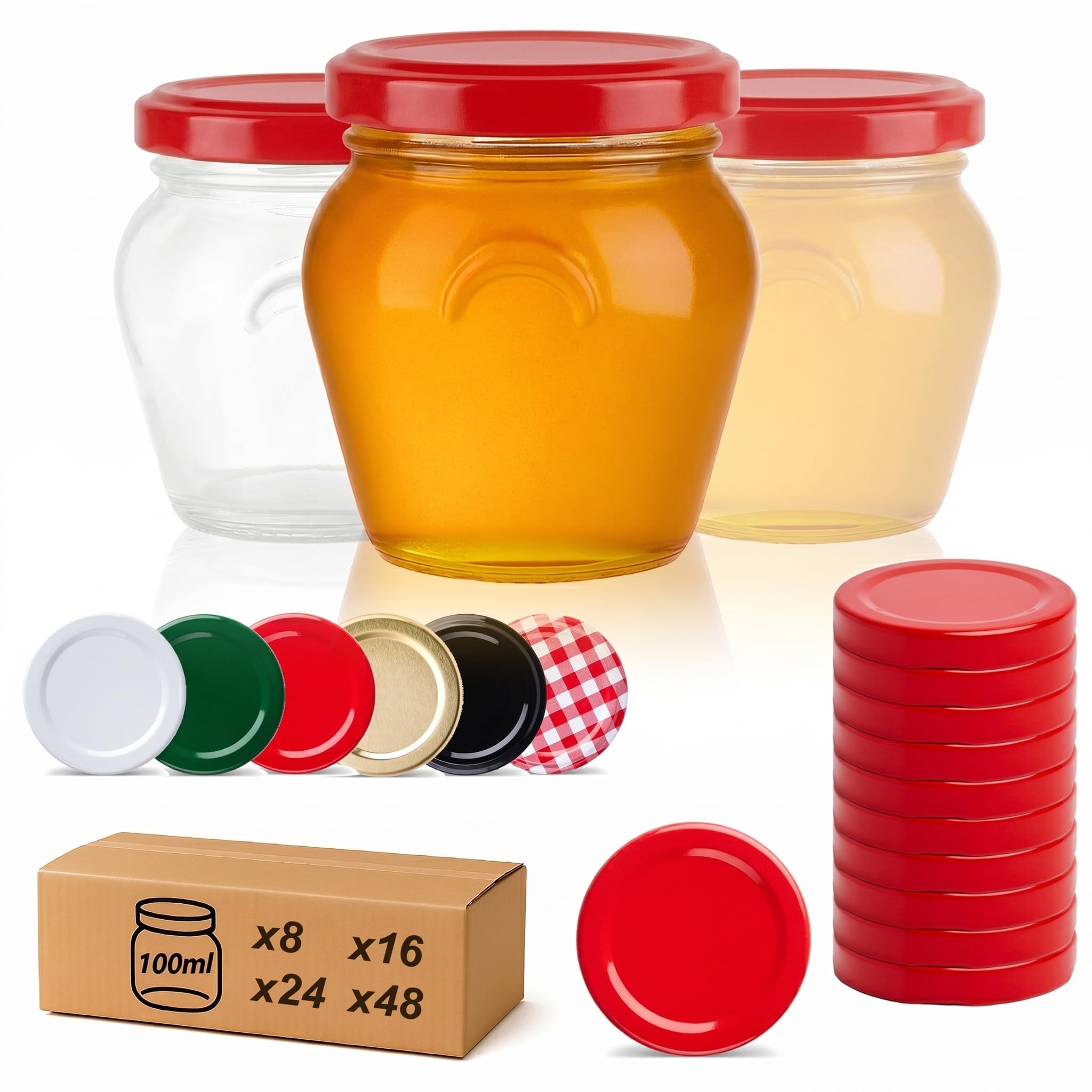 Pullmer Red Set Of 8 Small Preserving Jars 100 Ml Mini Glass With Lid