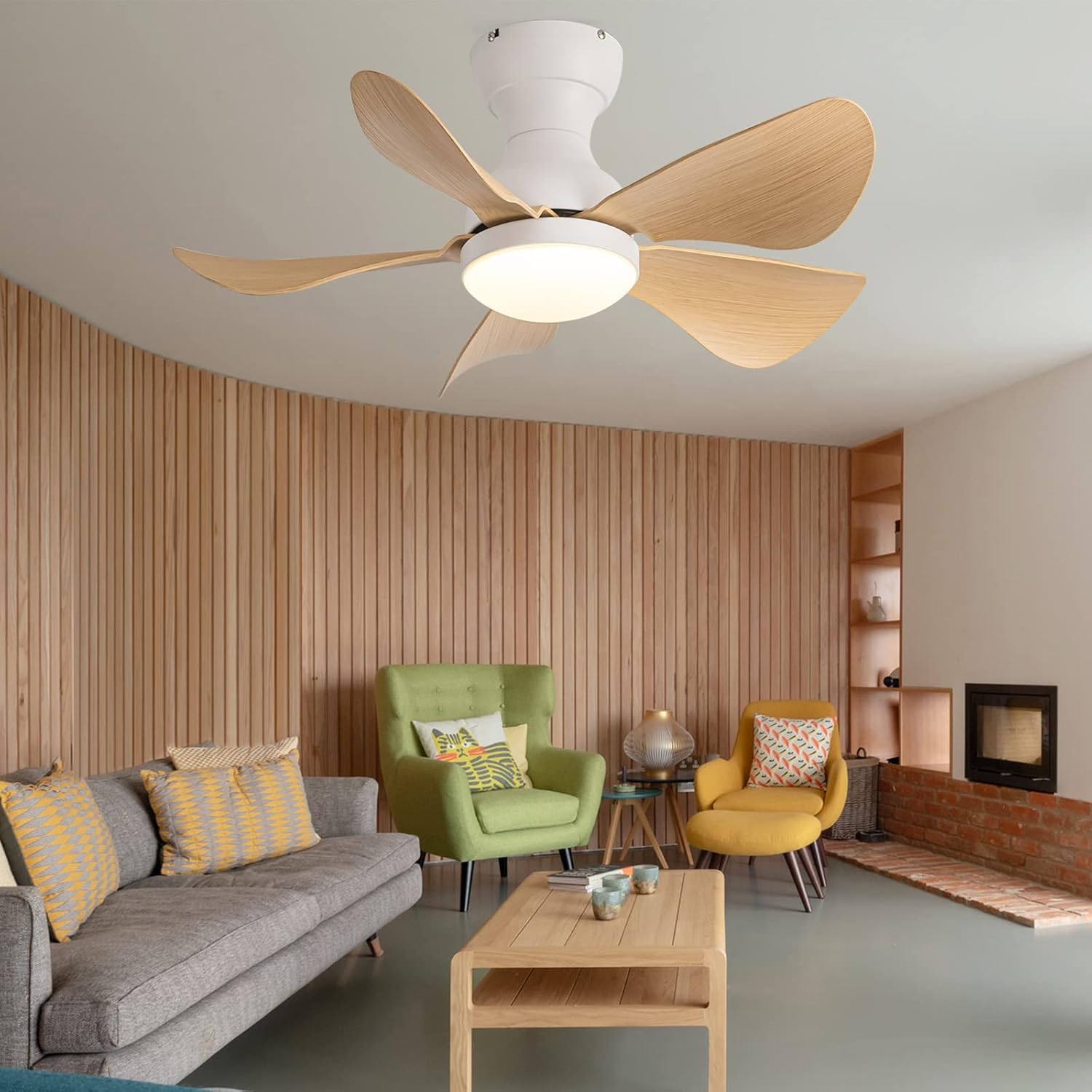 YUEGOO Ceiling Fans with Lamps,Ceiling Fans with Lights and Remote Reversible 6 Speed Timer Chandeliers with Fan Adjustable Color Temperature Quiet Ceiling Fan with Led Lamp for Bedroom Kitchen/D