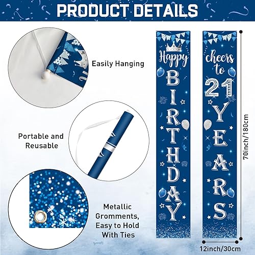 Vista 27 de Kit de decoración de 30 cumpleaños azul y plateado, cartel de 30 cumpleaños para puerta, porche, cartel de fondo, pancarta de feliz cumpleaños 30