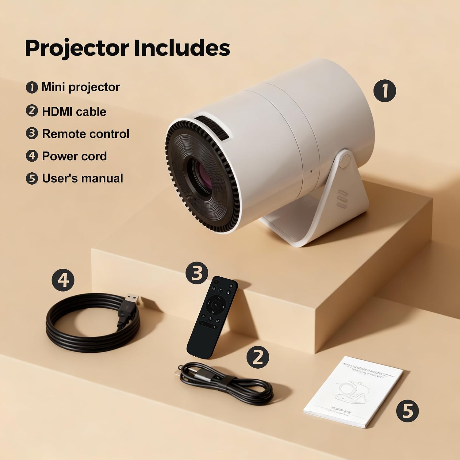 Mini Projector with WiFi and Bluetooth, Portable Movie Projector support 1080P, Electric Focus, 210° Rotatable Stand, 150'' Screen Home Cinema Smart Projector for Phone, PC, HDMI USB, Laptop
