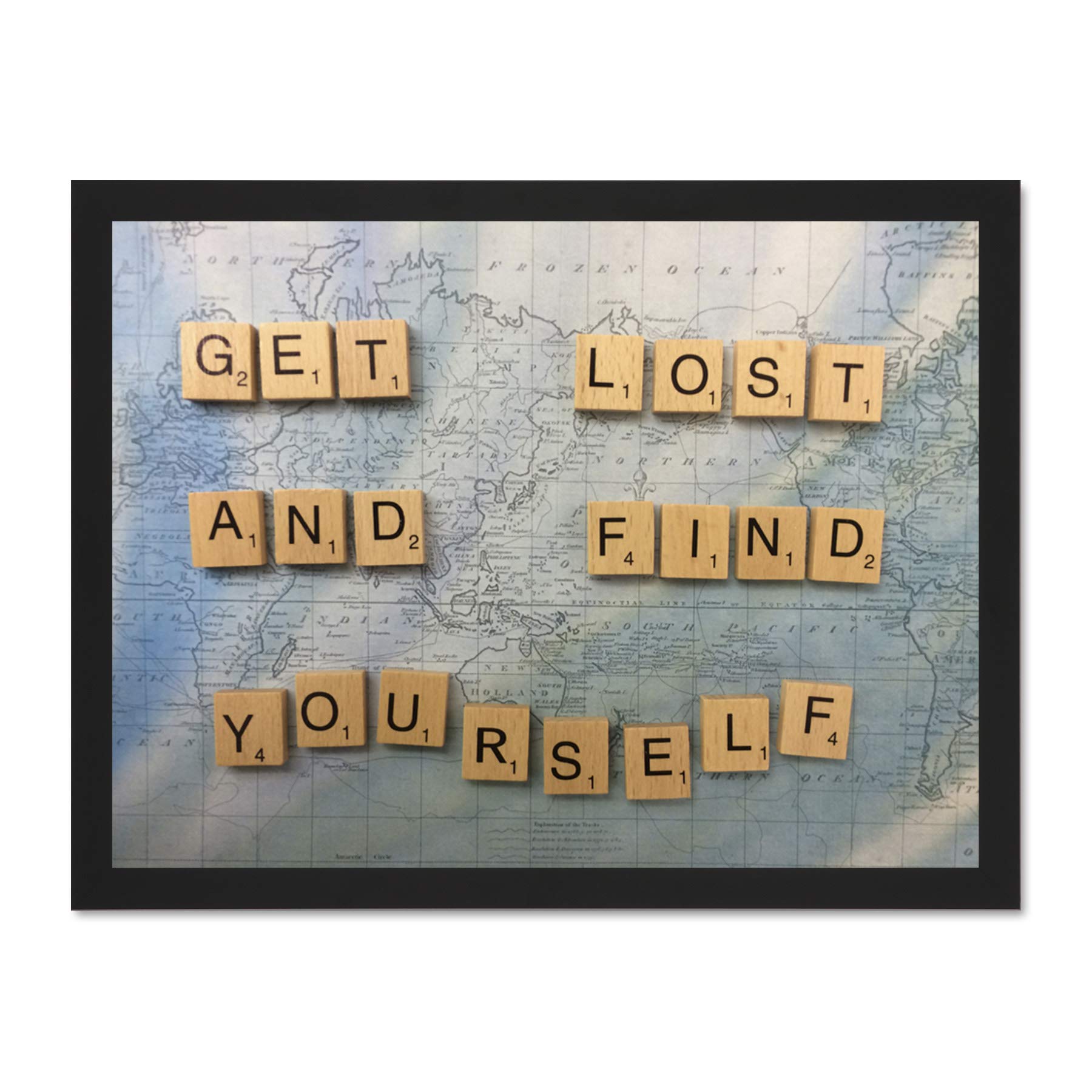 Get Lost Find Yourself Travel Scrabble Large Framed Art Print Poster Wall Decor 18x24 inch
