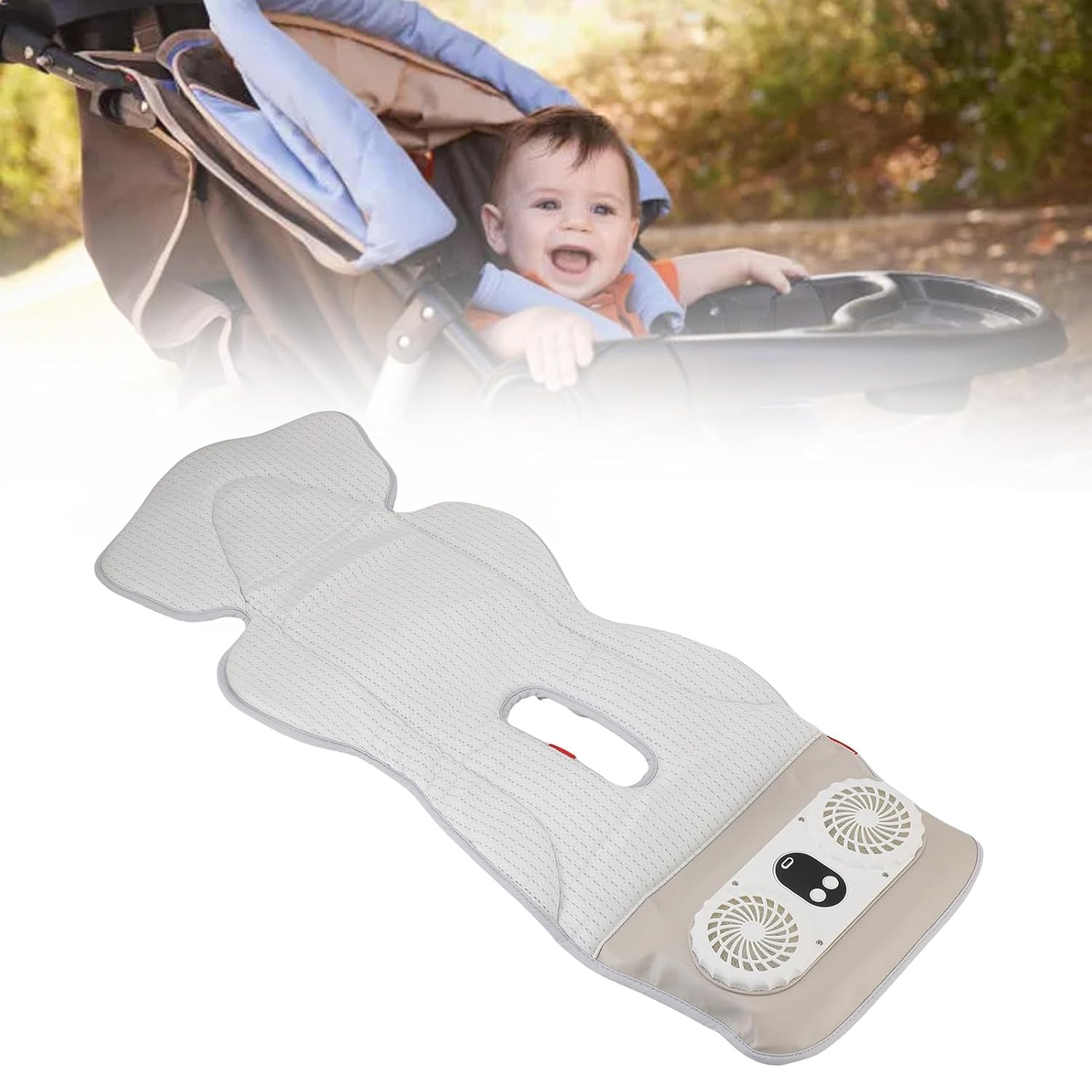 RiToEasysports Stroller Cooling Pad, Baby Car Seat Cooler Pad Seating Cooling Liner with 3-Speed Adjustable Fans 10000mAh Battery for Camping Picnics Travel