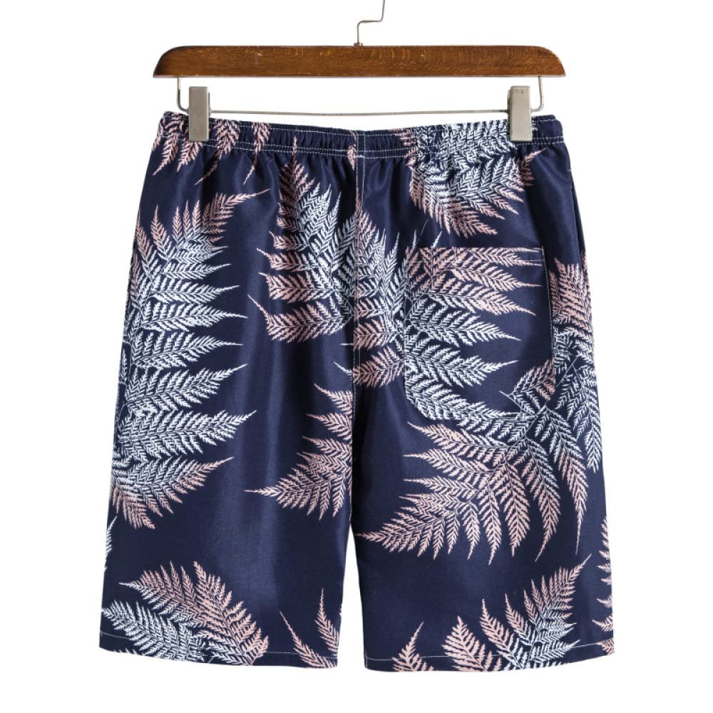 Camisa Hawaiana Hombre, Camisa Hawaiana Para Hombre Y Pantalones Cortos De Playa Hawaianos Conjunto Azul Marino Hojas De Plantas De Algodón Trajes De Hawaii Camisa De Playa De Manga Corta Casual Y