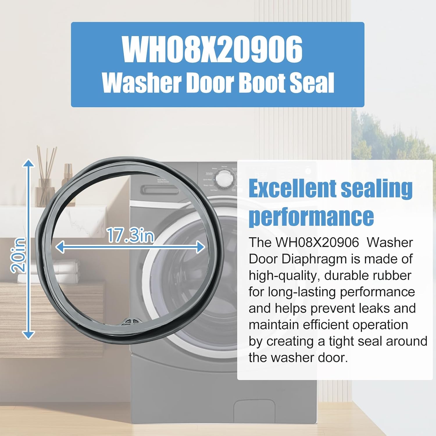 Upgraded WH08X20906 Washer Door Boot Seal Gasket Compatible with GE Washer Door Seal Gasket Parts Washing Machine Door Boot GFW450SPK0DG, GFW450SSK0WW, GFWS1700H0WW, GFWS1705H0DG Washer Seal Gasket