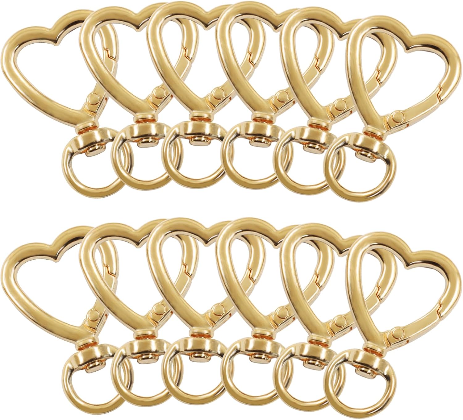 20 Pack Gold Heart Keychain - Heart Shaped Key Chain Clip, Metal Spring Carabiner Hooks for Jewelry Making, Handbag, Purse Accessories image 2