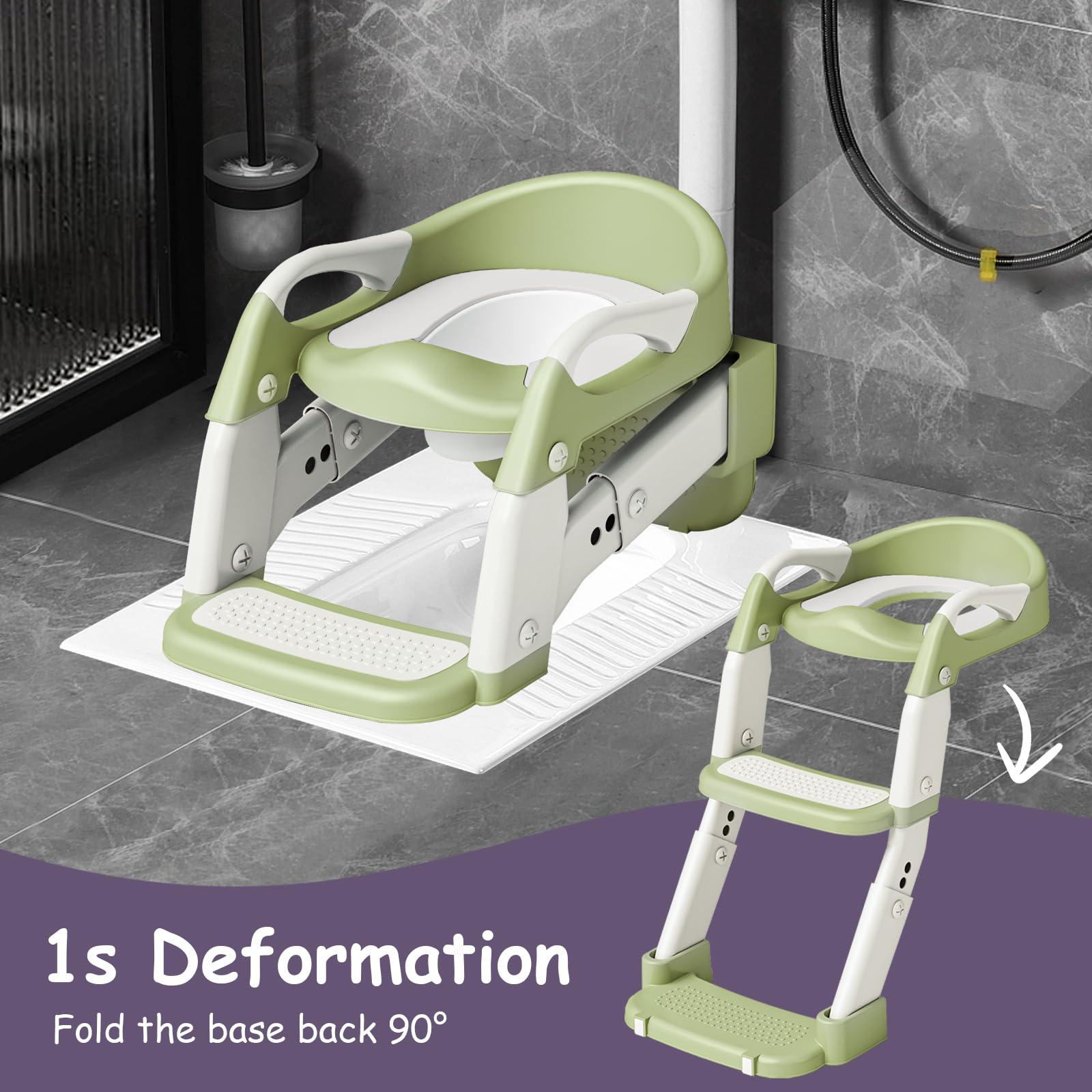 Vasino 3 in 1 con scaletta WC per bambini e bambine, con orinatoio, antiscivolo, scaletta e paraspruzzi, verde