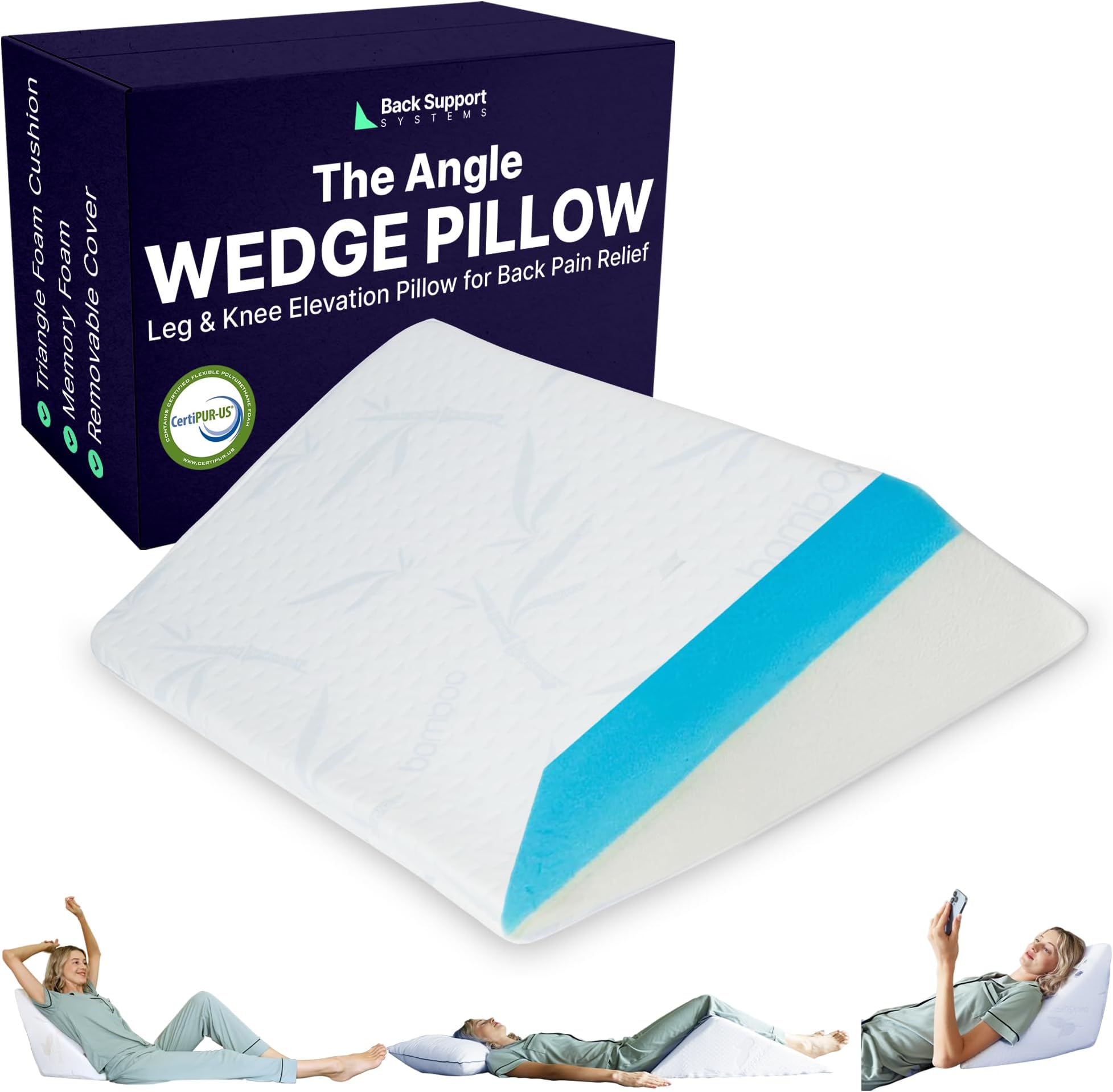 Back Support Systems The Angle Wedge Pillow – Leg & Knee Pillow Wedge for Sciatica Pain Relief, Body Pain, Lumbar Decompression – Triangle Foam Cushion Bed Bolster for Lower Back Support, Small