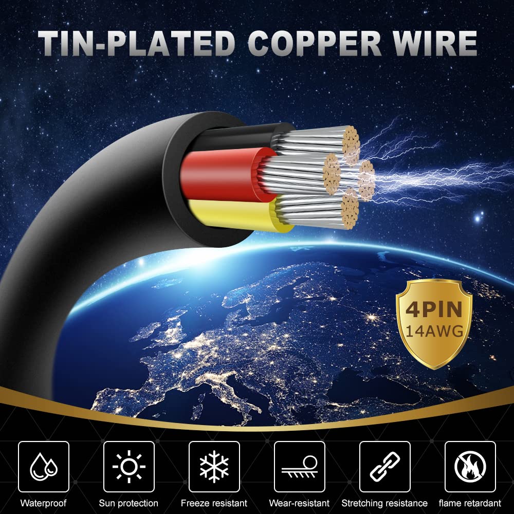 Cable de altavoz de cobre estañado trenzado de PVC flexible de calibre 14, 4 conductores, 10 m, negro, 14 AWG, cable de 4 cables para audio, seguridad, alarma, control de acceso, sonido