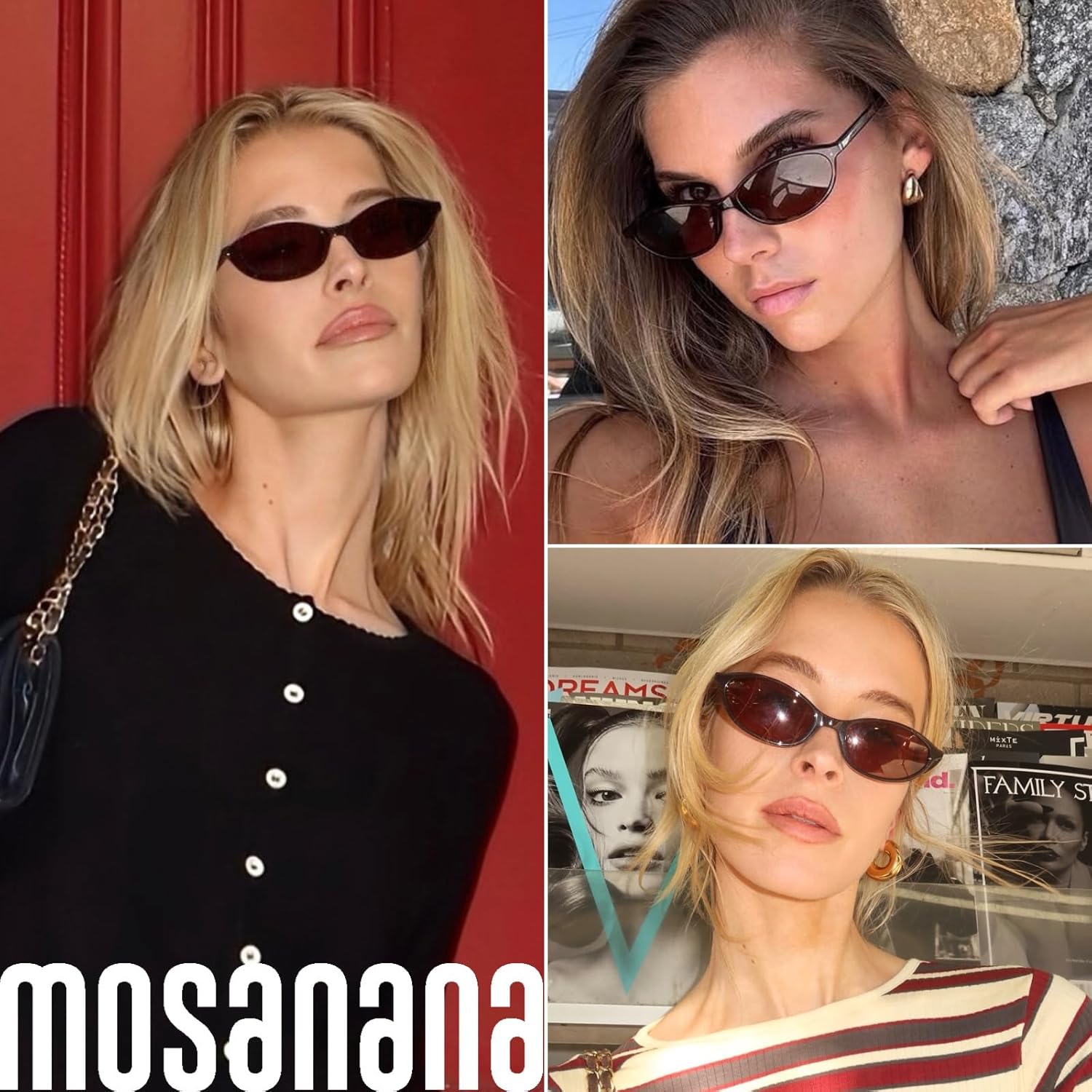 mosanana Retro Oval Sunglasses for Women Trendy Cat Eye Y2K 90s Sunnies MS52587 - Image 3