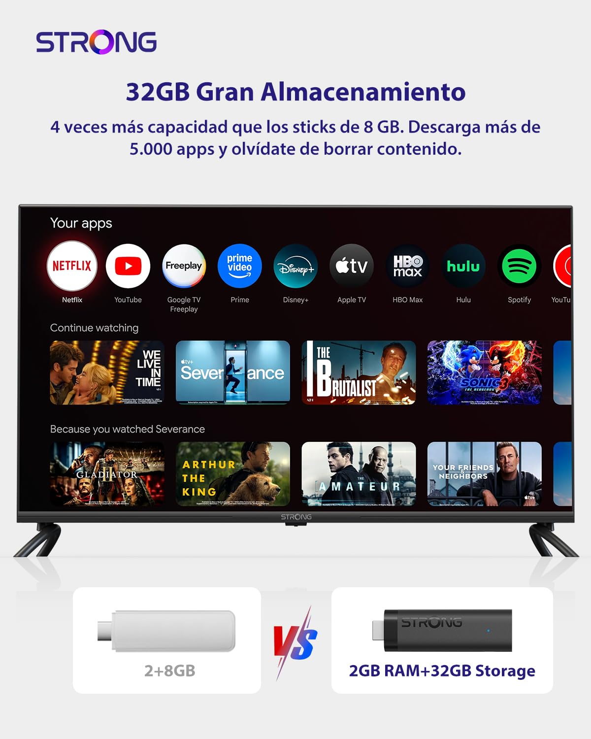 STRONG Leap-Nova-X – Chromecast con Google TV Stick 4K UHD, 2 GB RAM + 32 GB Memoria, Dolby Vision, HDR10+, Dolby Atmos, Wi-Fi 6, Asistente de Voz, Streaming de Netflix y más de 5000 Apps - 5