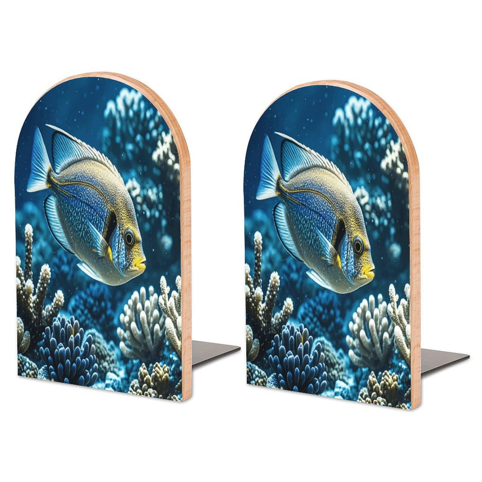 Sujetalibros de peces de madera y metal para estantes modernos