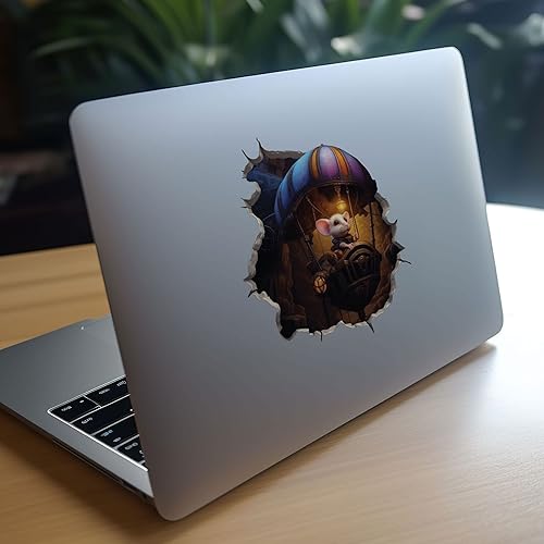 Miniatura 9 de Steampunk Mouse in Flying Machine Mouse Hole - Calcomanía de pared 3D con agujero de ratón