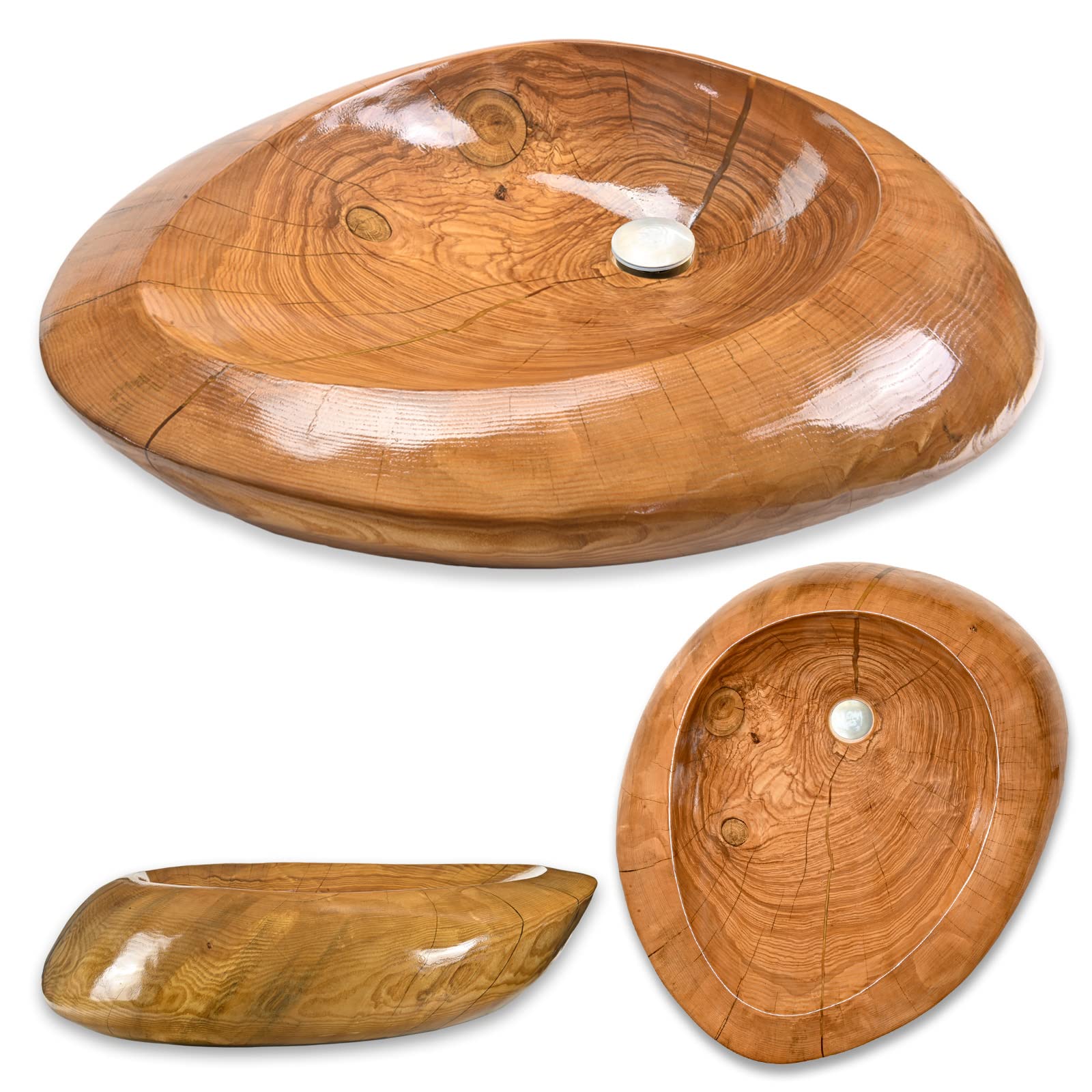 Verda Lavabo de madera natural + válvula de desagüe Click-Clack U110