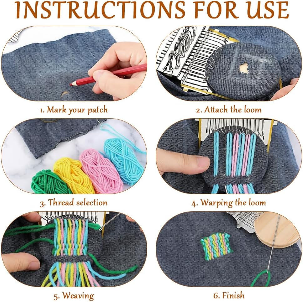 Ksheria Patchmaker Loom 2.0 Kit, Knitting Kit for Beginners, Portable Mini Darning Loom Weave Tool, Small Weaving Tool Set for Quickly Sewing Repair, Sewing Craft Supplies (14 Hooks)
