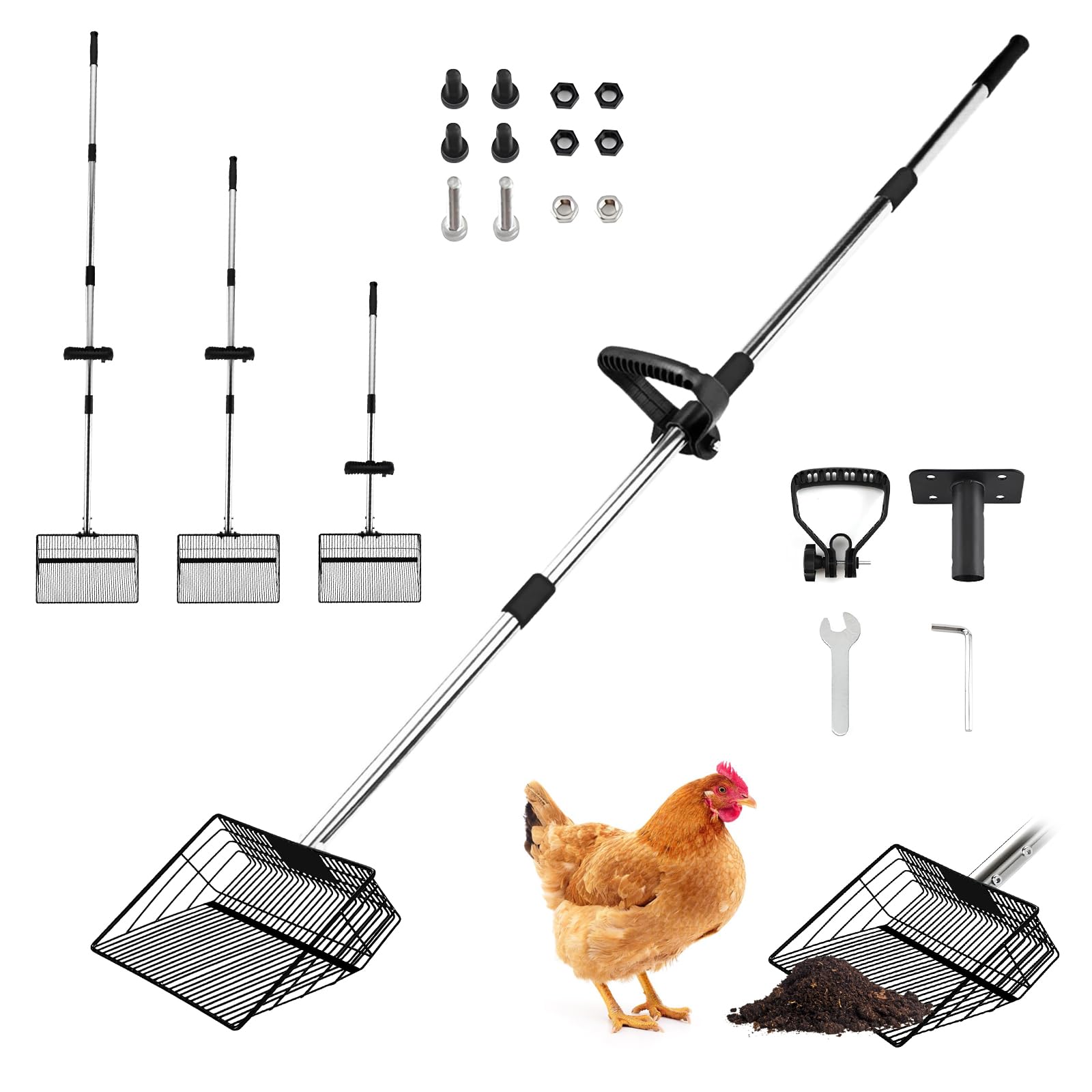 Paletta Lettiera Gatto, Paletta per Letame di Pollo Strumento per la Pulizia Degli Pala per Escrementi di Pollo con Manico Regolabile, per Giardino da Spiaggia Pollaio (A)