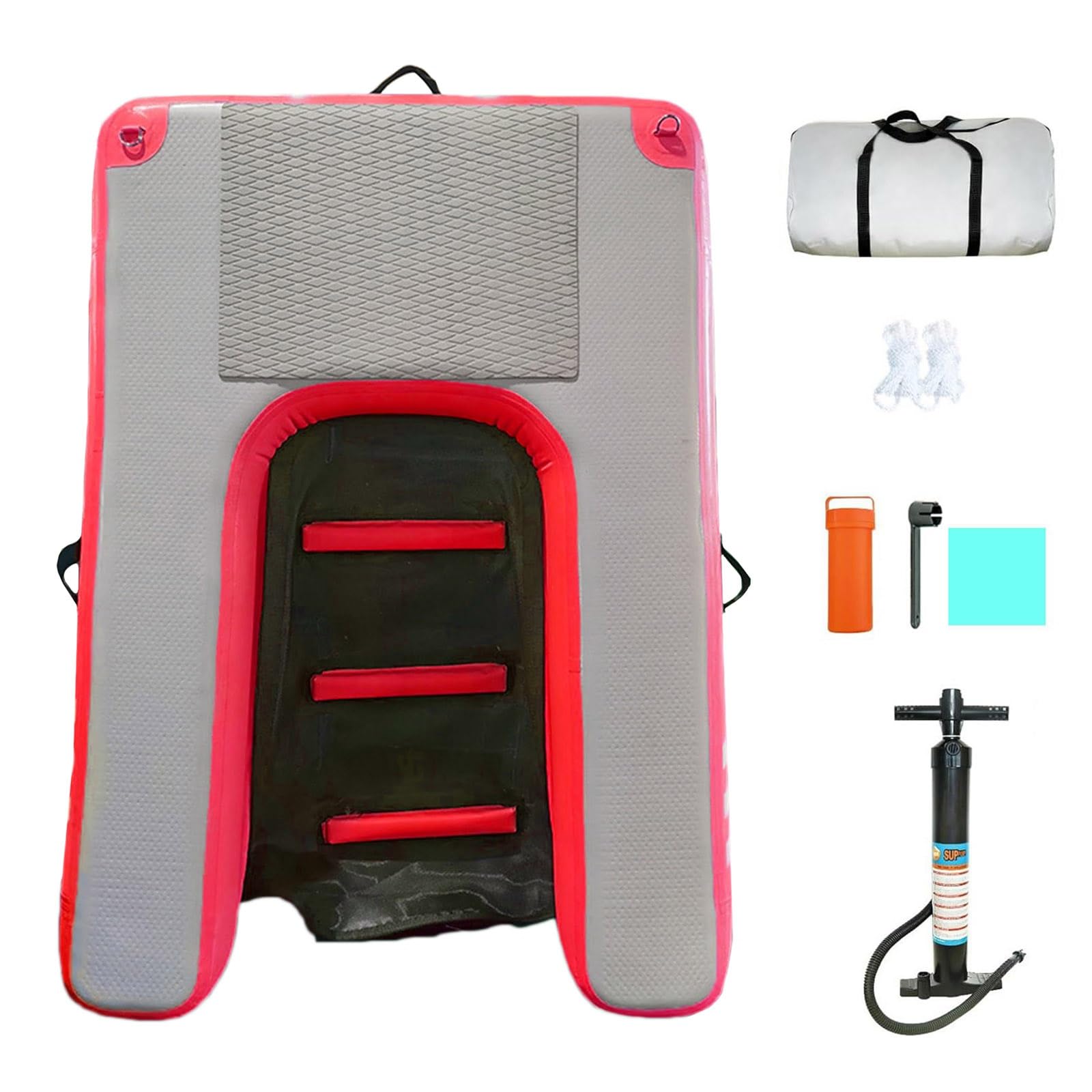 WDJBPSH 59'' X 39.3'' Pool Exit Ramps for Dogs, Heavy Duty Float Dock Water Ramp with EVA Anti Slip Pad & Nylon Handle, Reusable & Foldable for Docks/Lakes/Oceans(Red)