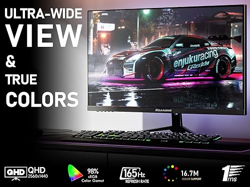Miniatura 2 de memzuoix Monitor de juegos QHD de 27 pulgadas 144 Hz165Hz, monitor de PC de 2560 x 1440p con 1 ms, compatible con FreeSync G-Sync, puertos HDMI