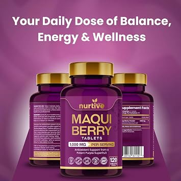 Maqui Berry Tablets, 1000 mg/Daily Serving (1 Serving/Day), 120 Tablets 10:1 Concentrated Extract (10 g Fresh Berry Equivalent) 2 Tablets/Day 2-Month Supply Vegan, Gluten-Free, Non-GMO
