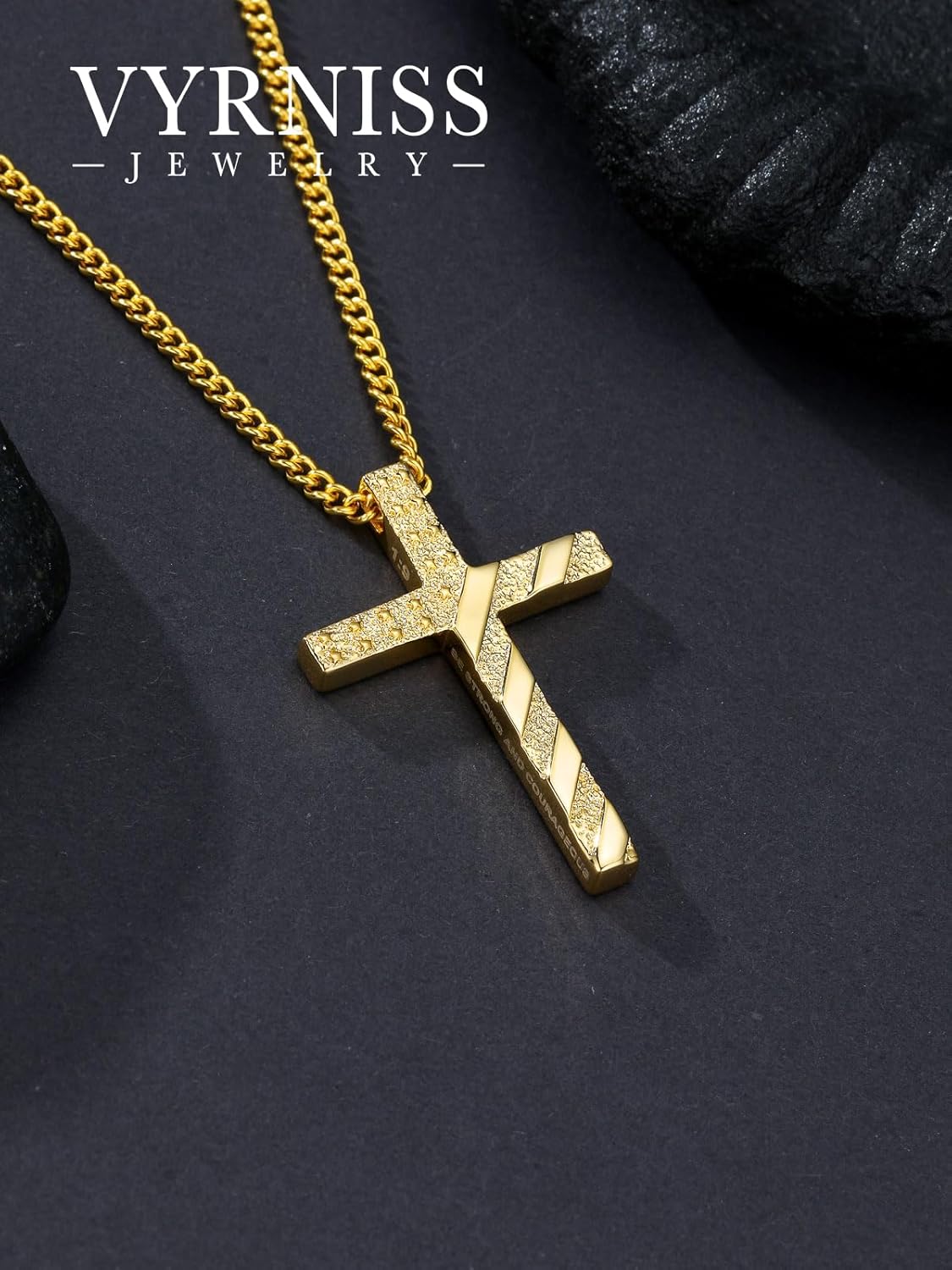 Gold American flag Cross Necklace for Men 18K Gold Cross Pendant with Bible Verse Minimalist Cross Christian Jewelry Religious Gifts(with Gift Box) - Image 4