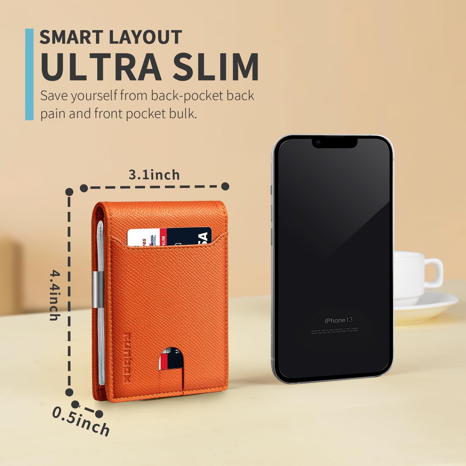 RUNBOX Slim Wallets for Men - Leather Money Clip Mens Wallet - RFID Blocking Front Pocket Bifold Wallet - Thin Credit Card Holder with Gift Box - Image 3