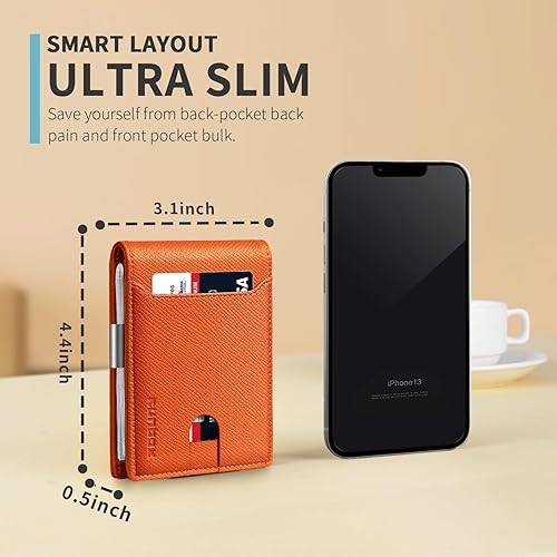 Miniatura 70 de RUNBOX - Carteras delgadas para hombre, cartera de piel con pinza para el dinero, cartera de bolsillo frontal con bloqueo RFID, tarjetero Negro