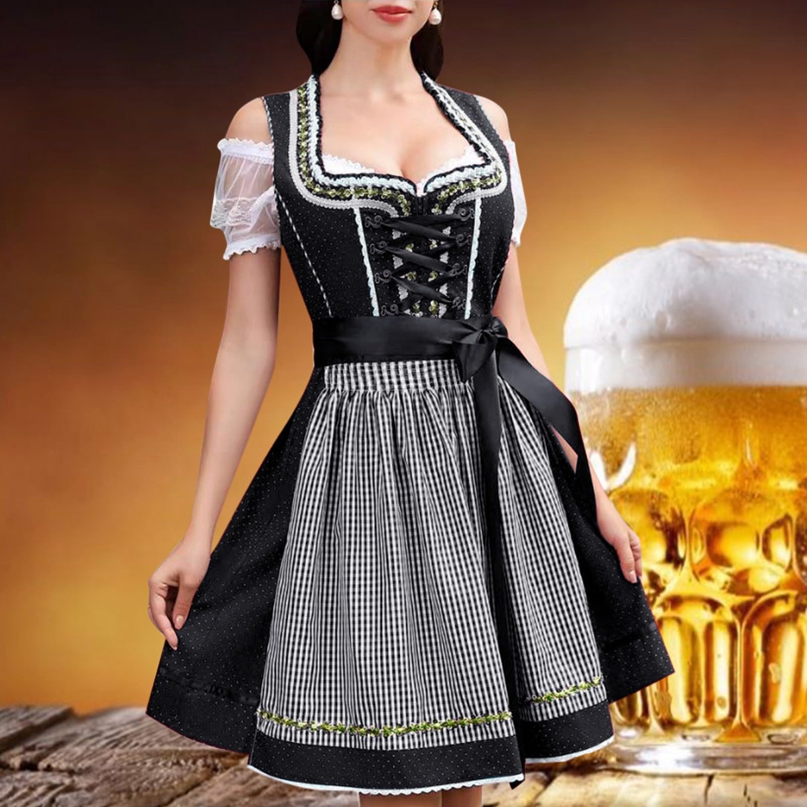 Trachtenkleid Damen Dirndl Oktoberfest Kleid Mit Bluse Party Outfit | Damen Trachtenkleid Mit Klassischer Bluse Perfekt Für Oktoberfest Volksfest Karneval Und Traditionelle Feiern