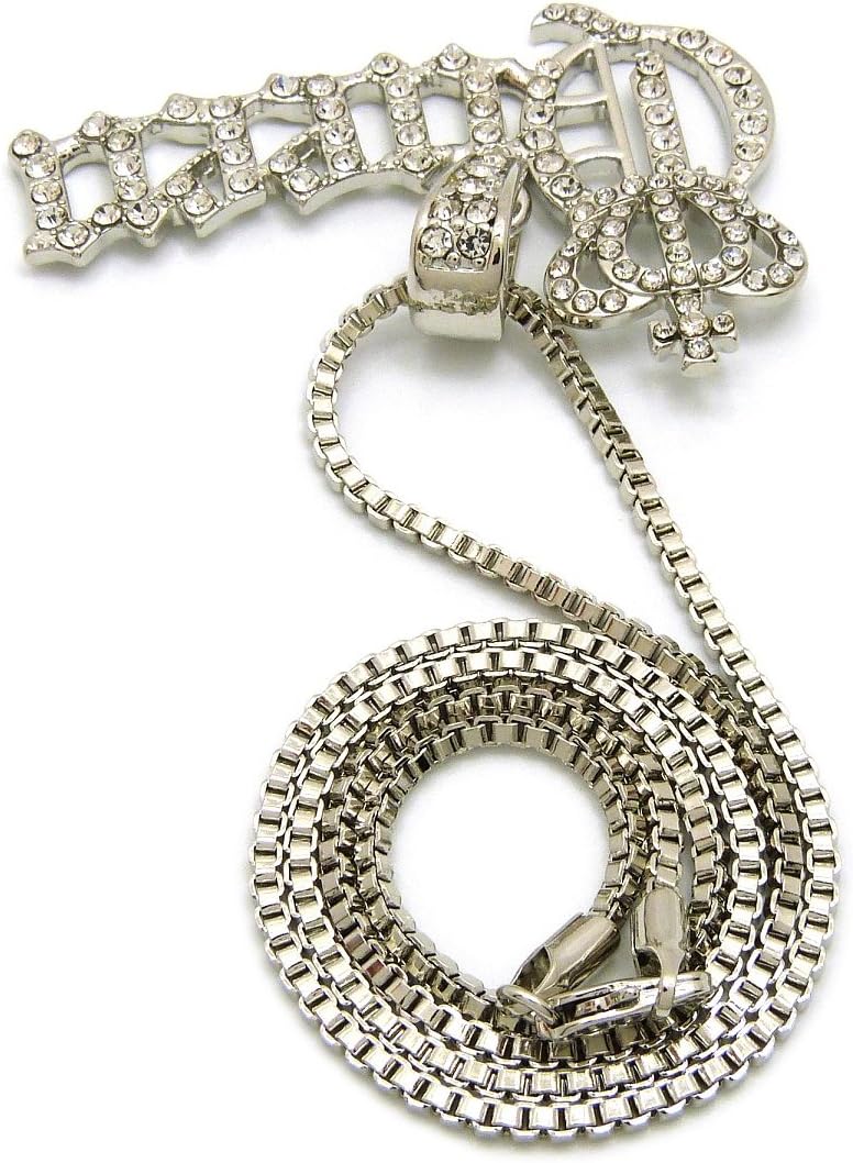 Fashion 21 Women's Statement Rhinestone Filled Queen Pendant 18",20",24" Chain Necklace in Gold, Silver Tone (Silver / 2mm 24" Box Chain)