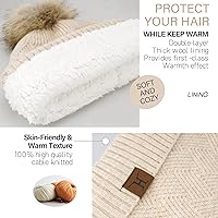 Vista 2 de Conjunto de gorro de punto cálido para mujer, bufanda larga, guantes para pantalla táctil, con forro polar, gorro de calavera con pompones, regalos