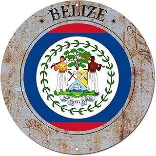 Belize Flag Metal Tin Sign Wall Plaque Belize Souvenir Gift Retro Vintage Wall Sign National Country Flag Travel Gift Round Metal Plaque Sign for Living Room Bedroom Workshop 9x9in