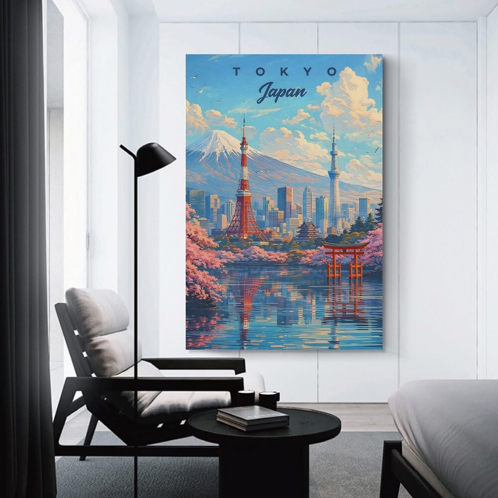 Junmoney Tokyo Japan Cityscape with Mount Fuji Wall Picture Print 20x30inch(50x75cm), for Lounge Decor, Offices Or Entryway Styling, Versatile Wall Decor for Many Rooms