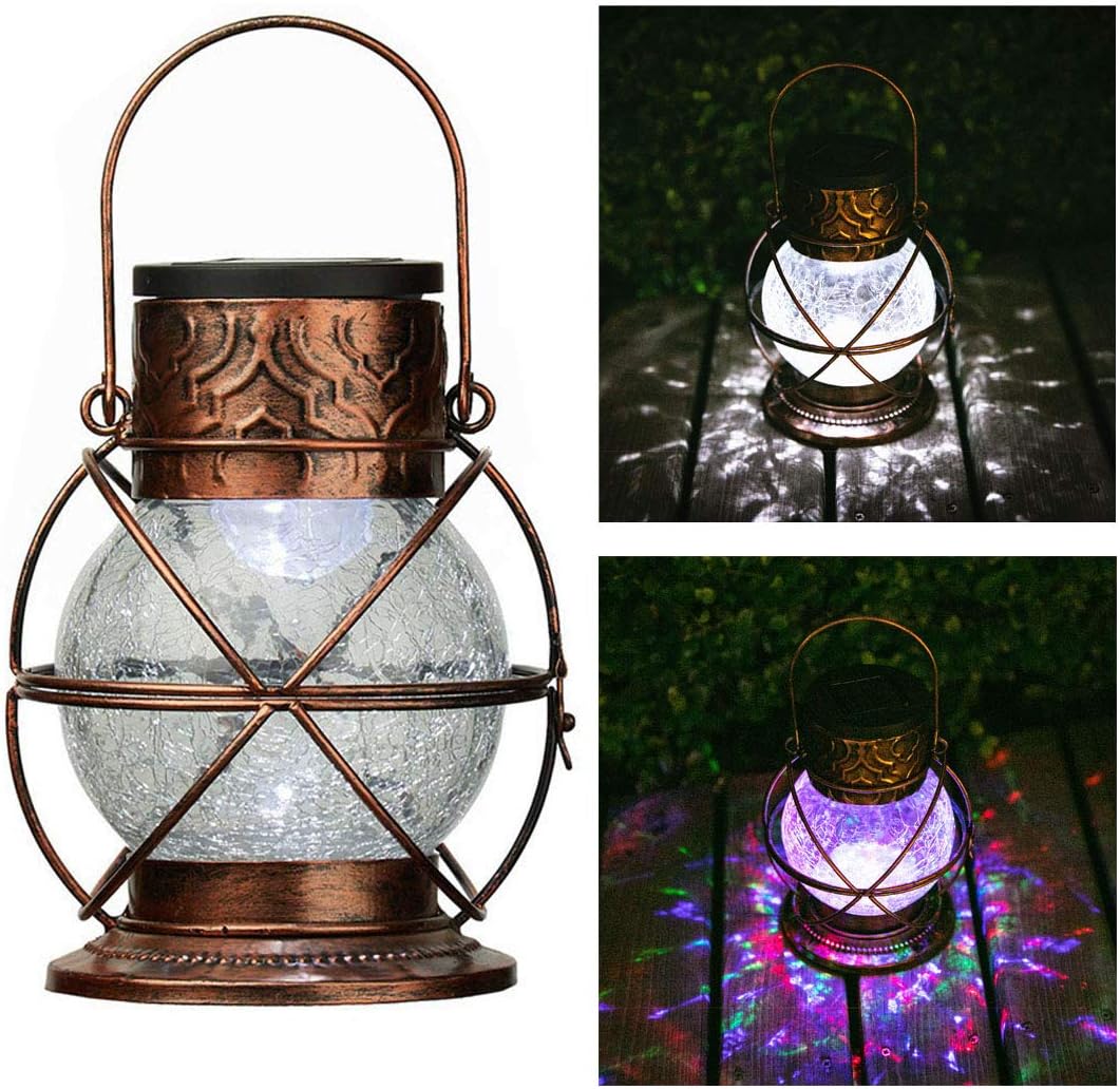 Go2garden Solar Lantern Outdoor Hanging Garden Lights, Decorative Rainbow Lamp Metal&Glass for Patio Tabletop Decorations (3 Lumens)