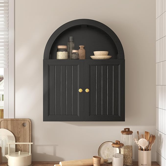 Armario de baño empotrado con arco, 23,6 x 30,3 pulgadas, para colocar sobre el inodoro, con puerta de rejilla y estante ajustable, armarios de pared para baño, lavandería y cocina (puerta de rejilla, 30 pulgadas) miniatura 9