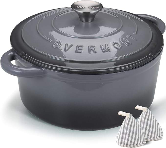 Overmont Enameled Cast Iron Dutch Oven - 5.5Q, Blue