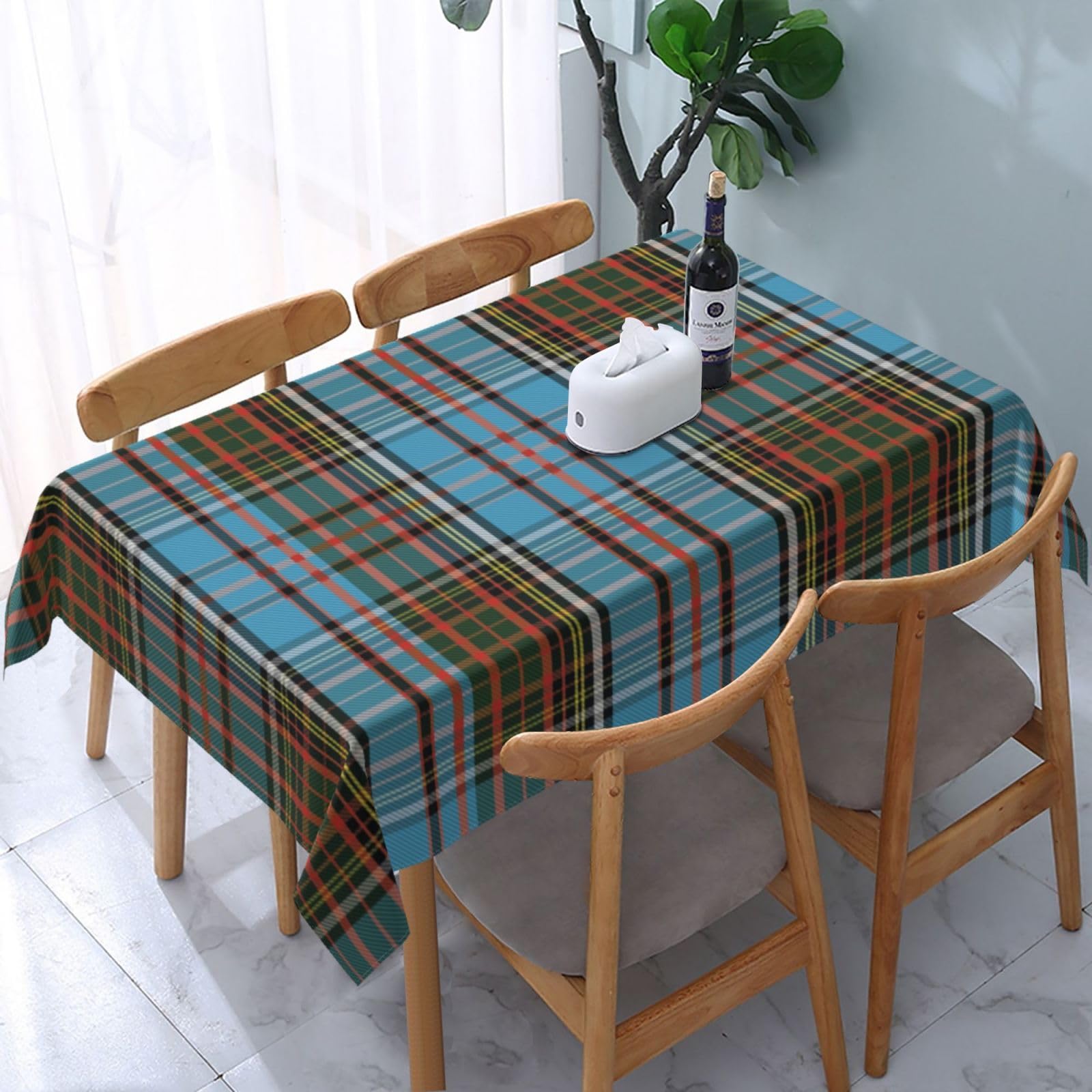 FWJZDSP Tablecloth Rectangle Clan Anderson Plaid Tartan Polyester Fabric Table Cloth, Water Resistant & Wrinkle Free Table Cover for Kitchen and Dining Room Tabletop 54"x72" (4-6 Seats)
