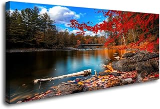 DZL Art S72650 Nature Wall Art Canvas Artwork Lake Mountain Red Maple Leaf National Park Nature Pictures for Living Room Bedroom Office Wall Decor Home Decoration