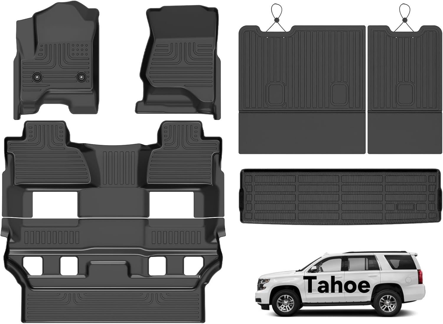 Wayhigh® Floor Mats for 2015-2020 Chevy Tahoe & GMC Yukon Denali/SLE/SLT (Not XL)(Only Fit 7seats & Bucket Seat) with Backrest Mat All Weather TPE Car Mats Heavy Duty Rubber Floor Liners 9)For Chevy Tahoe/GMC Yukon Denali 2015-2020 / Floor Mats & Cargo Liner & Backrest Mat
