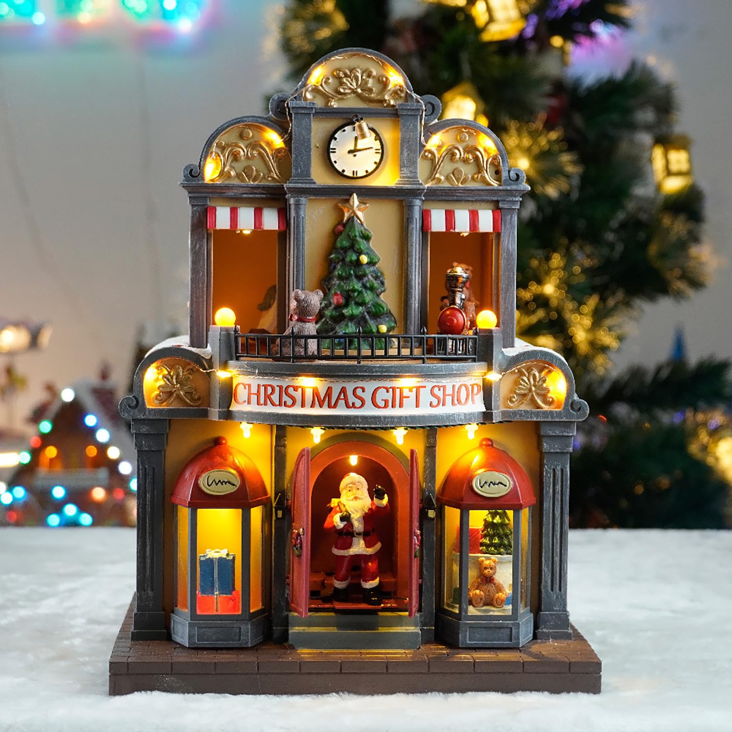 Ornamento Luminoso a Forma Di Casetta Sulla Neve, Modellino Fai Da Te In Resina Di Una Casetta Natalizia, Con Luci LED Colorate E Calde, 8 Canzoni Con Riproduzione Circolare, Meccanismo Di Apertura