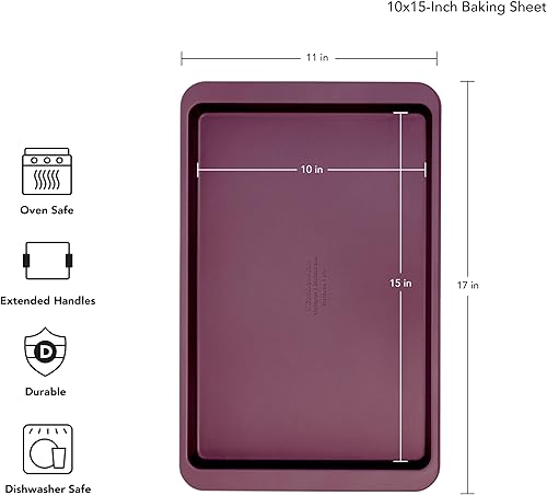 Miniatura 66 de KitchenAid Bandeja para hornear de acero aluminizado premium, antiadherente, 10x15 pulgadas, contorno plateado
