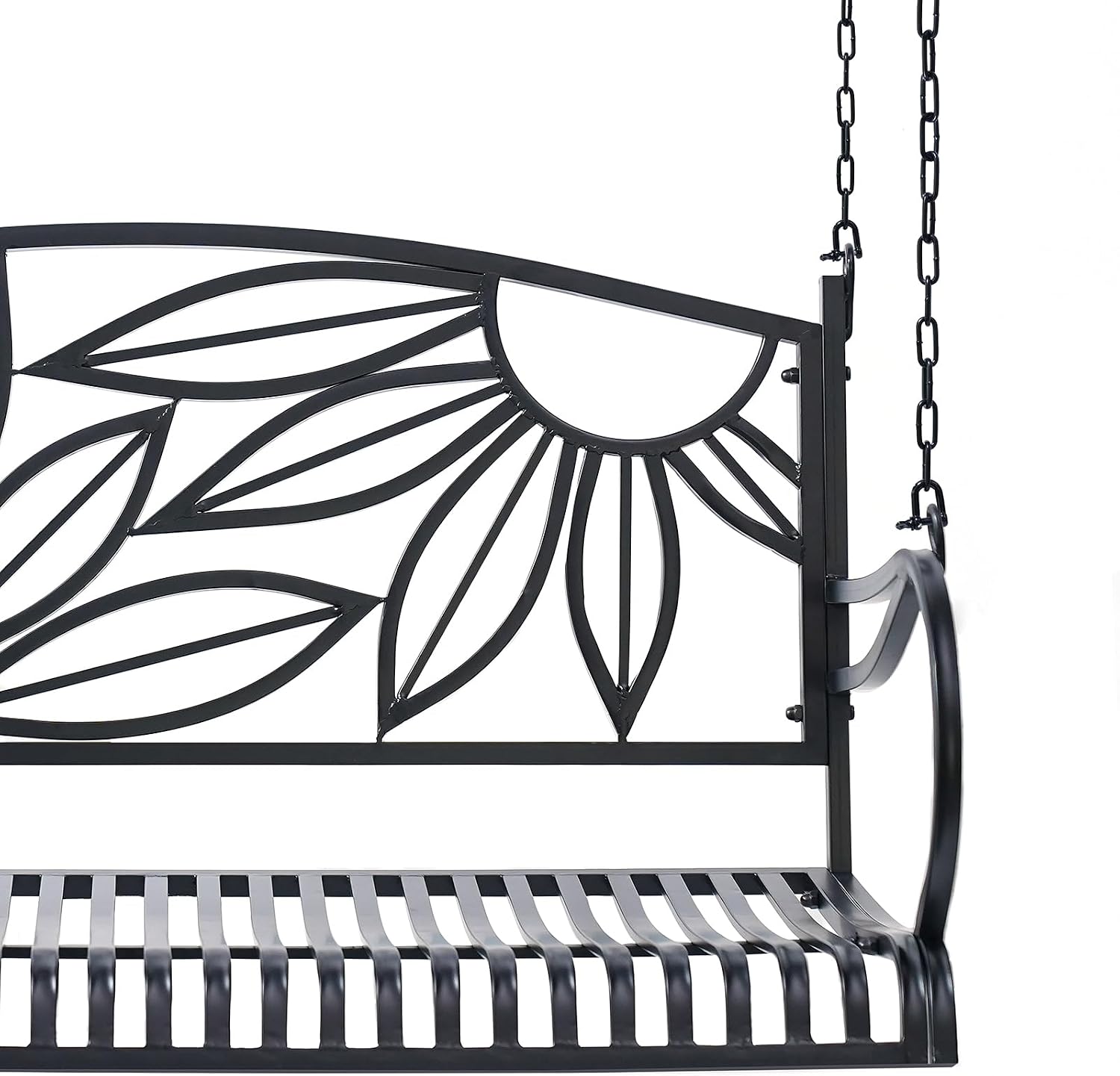 Heavy Duty Mariposa Metal Porch Swing, No Cup Holders - Weather-Resistant Black Metal Swing with Comfort Roll Seat