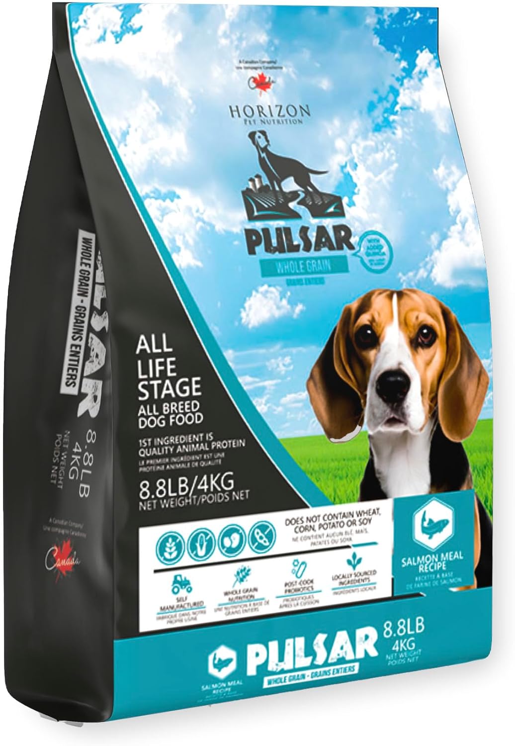 Pulsar Premium Whole Grain Dog Food | Salmon Formula | All Life Stage, Non GMO, Meat Dense Diet | 8.8 lb Bag