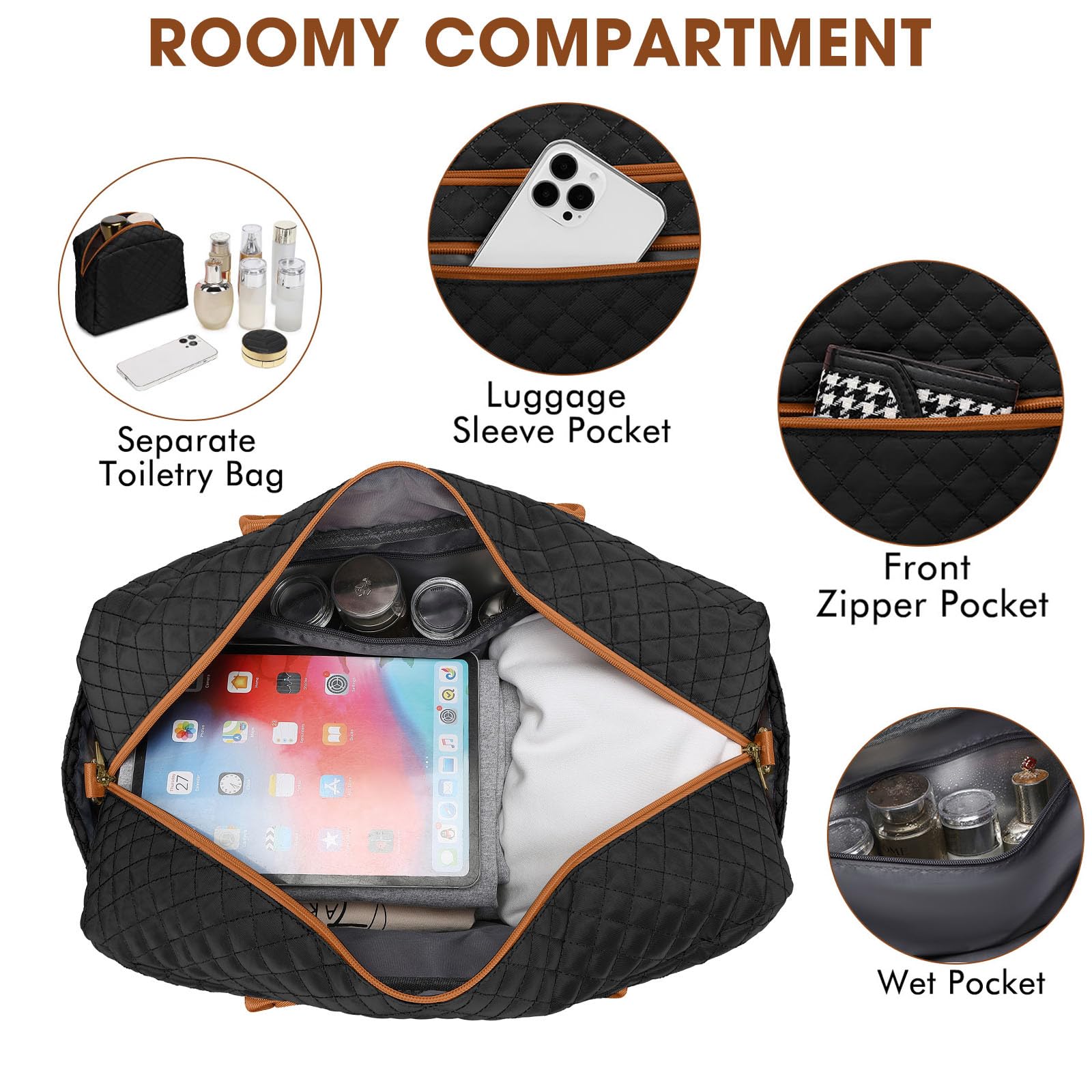 Large Women Travel Duffle Bag, Weekender Bags for Women with Shoe Compartment, Carry on Overnight Bag with Toiletry Bag, Gym Duffel Bag with Wet Pocket, Hospital Bags for Labor and Delivery 3 PCS Set view 2