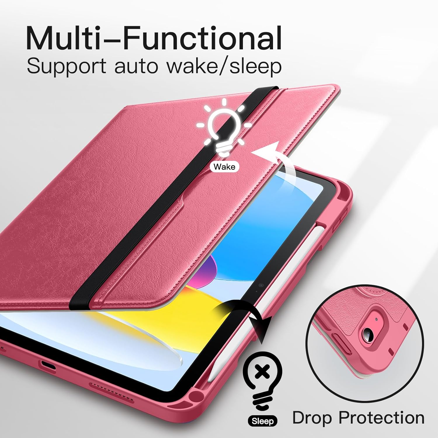 JETech Rotating Case for iPad (A16) 11th/10th Generation (2025/2022) with Pencil Holder, 360 Degree Rotation PU Leather Folio Protective Cover (Pink)