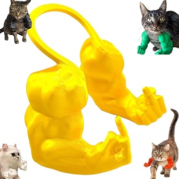 Cat Muscle Man Cosplay 3D Printed Neck Arm with Muscle Funny Pet Props Hanging Arm for Small Dog Halloween Party Photo Shoot Yellow FK