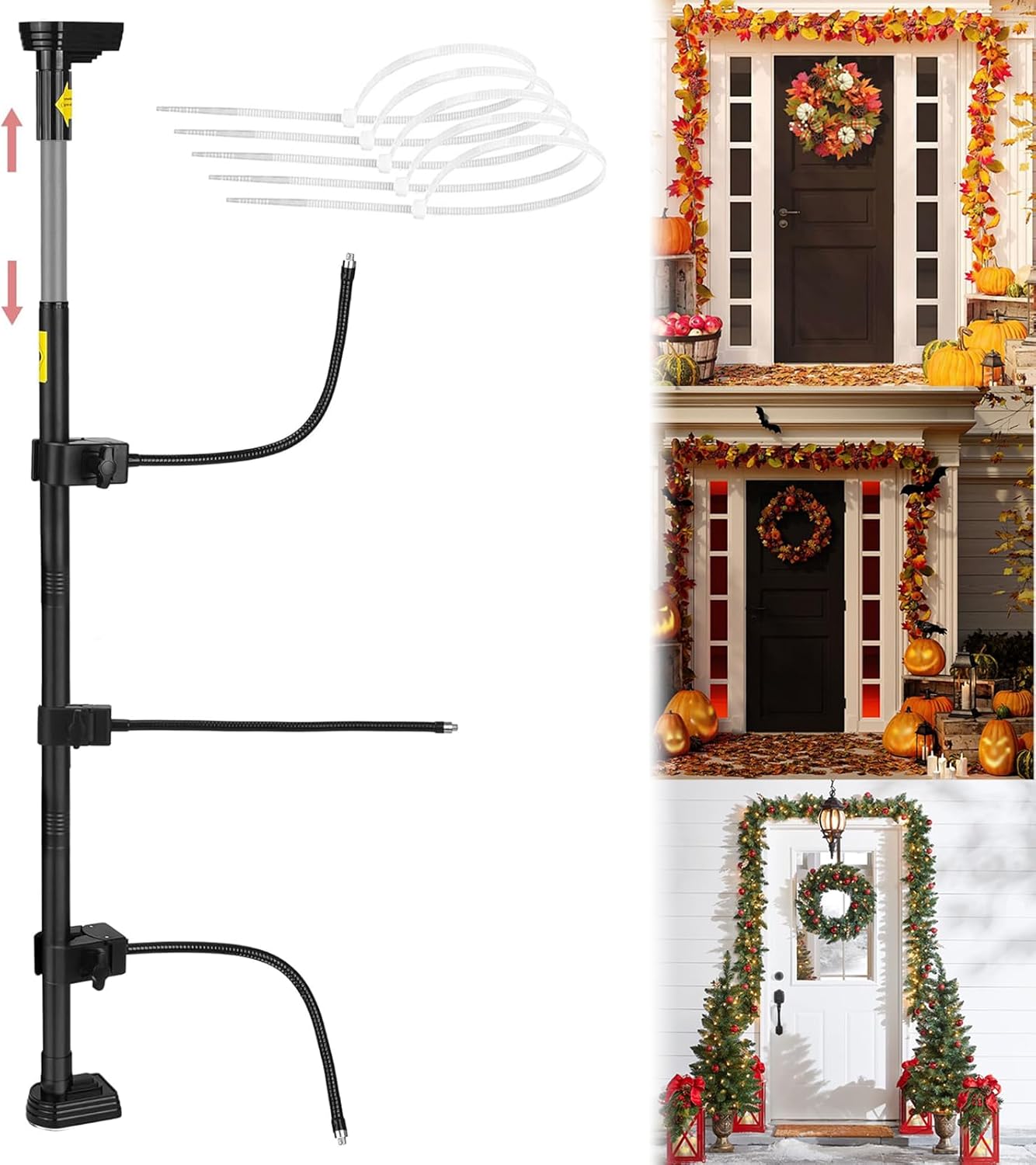 Adjustable Garland Hanger for Front Door - No Screws No Damage Heavy-Duty Outdoor Christmas Decor, Fits 30"-65" Door Frames, Holds Wreaths Lights Swags - Weather-Resistant Garland Holder