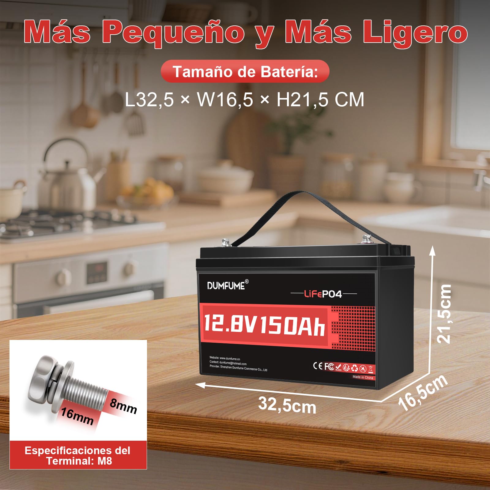 Batería Litio LiFePO4 12V 150Ah (1,92 kWh) para Caravana, Sistemas Placas Solares, Acampar, Emergencia Corte de Luz, 6000+ Ciclos, Protección 100A BMS Integrada