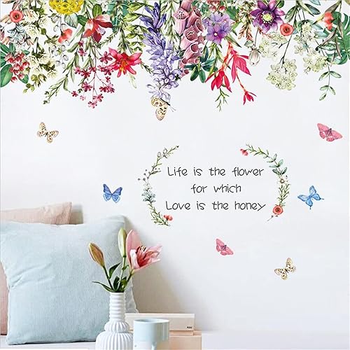 Condessacity Calcomanías de pared colgantes con diseño de flores y vid, diseño de flores y vid, diseño de flores y mariposas con diseño de hojas